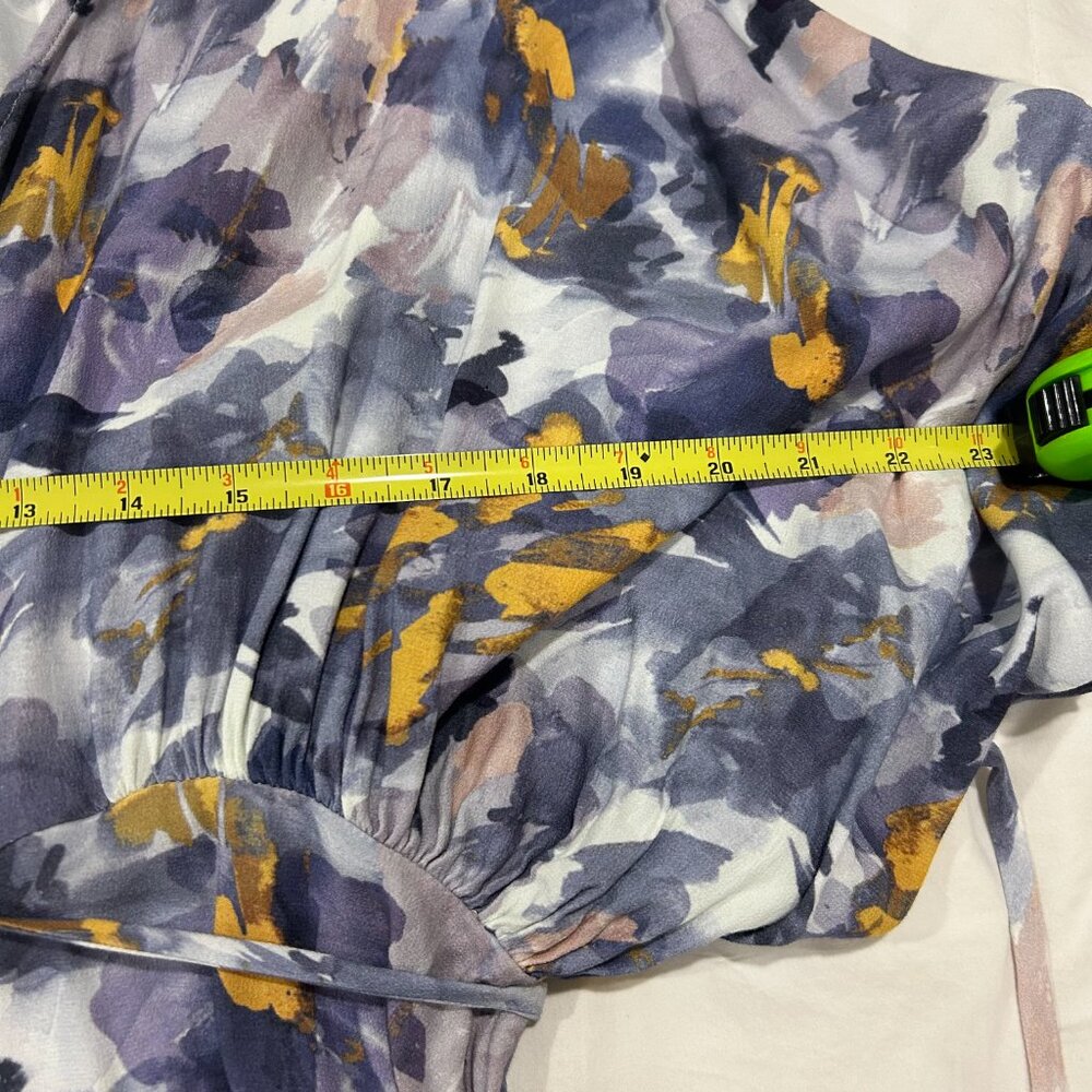 Floral Watercolor Wrap Mini Dress - Purple/Yellow - Picture 13 of 13